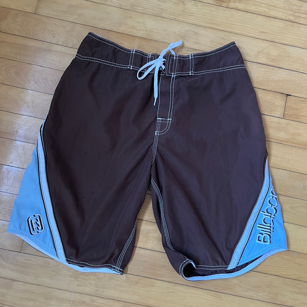 Billabong Andy Irons Signature Board Shorts Brown Blue Mens Size 33 Y2K AI Logo